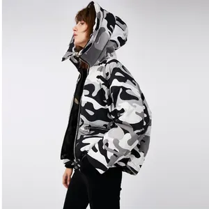 Toptan bayan moda kısa Camo balon ceket Hoodie ile