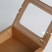 Boîte alimentaire jetable en papier kraft brun anti-graisse avec fenêtre unique, personnalisable en gros, pour salades à emporter, emballage OEM sans BPA
