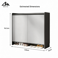 Meuble à chaussures en bois autoportant pour entrée, avec doubles portes coulissantes et compartiment inférieur pour chaussures, idéal pour la maison, le porche ou le hall.