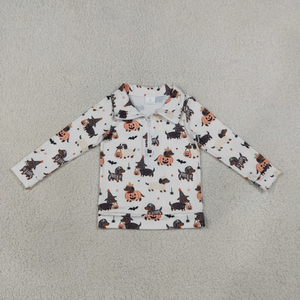 Polo respirant à manches courtes et col rond pour garçons, motif de citrouille de dessin animé, haut décontracté pour Halloween - Product Image 2