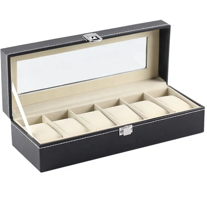 Wholesale Black Exquisite 6-bit Watch Box PU Leather 6-Grid Watch Box Luxury Jewelry Storage Display Watch Box