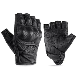 Summer Full Leather Motorbike Gloves TPU Knuckle Protection Half Finger Racing Cycling Men Motorcycle Gloves with Windproof