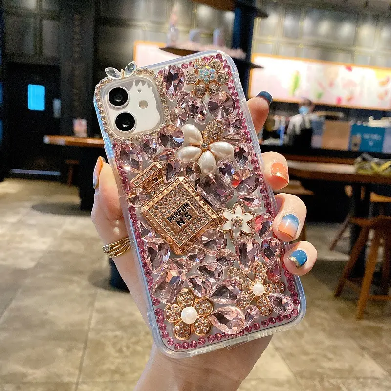 New Luxury designer women bling glitter diamond phone case for girls 11 12 iphone 13 case perfume