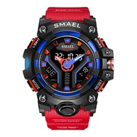Montre numérique SMAEL 8075, sport, affichage LED analogique-numérique, chronomètre, alarme, chronographe, résistance à l'eau 5 BAR, bracelet en PU, pour homme