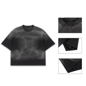 Ropa de calle a la moda con cuello redondo y hombros caídos camiseta Vintage <span class=keywords><strong>Zone</strong></span> Washed Faded de algodón con gráfico personalizado Odm camisetas en blanco - Product Image 1