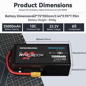 Racepow 320Wh/kg 6S 25Ah 25000mAh 22.2V 高エネルギー密度固体リポバッテリーパック（貨物ドローン/産業用ドローン向け） - Product Image 4