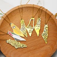 Collier pendentif en acier inoxydable PVD, motif Carte de Palestine et de Jordanie, thème Islamique Musulman Arabe Coran, Bijou de mode, Nouveau, Vente en gros pour femmes