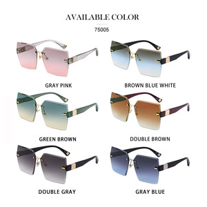 Nuevas gafas de sol sin marco para mujer, lentes cuadradas grandes de PC, UV400, ligeras, a la moda, C3, gris, rosa - Product Image 4