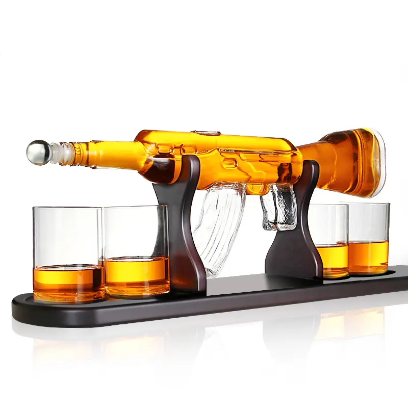 hot selling high quality manufacturer ak47 whisky decanter with drinking glasses in set ak47 gun shaped empty glass