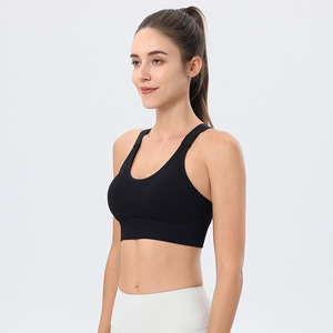 Sujetador deportivo sin aros de talla grande con soporte alto, ecológico, espalda en forma de I, cuello redondo, transpirable, sin costuras, estilo racerback, ajustable - Product Image 3