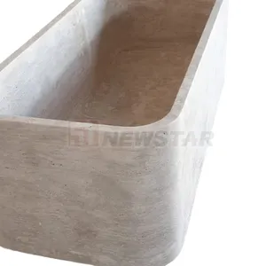 न्यूस्टार बाथरूम कर्व प्राकृतिक पत्थर स्नान आयताकार टब बेज संगमरमर बाथटब