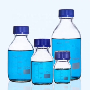 Bình thuốc thử thủy tinh hình trụ trong suốt HAIJU LAB có nắp vặn màu xanh dương 100ml 250ml 500ml 1000ml - Product Image 2