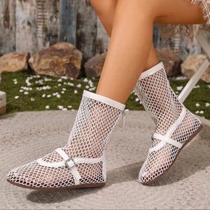 Sandali piatti da donna, ballerine slip-on, stivali a tubo in rete per autunno ed estate, nuovi stivali alla moda versatili e traspiranti in rete a metà polpaccio - Product Image 2