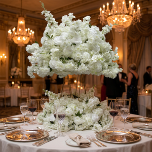 Ramo de Rosas LEDA para Eventos, Bola de Flores de Seda Blanca Suave Hecha a Mano, Rosas Artificiales para Decoración de Escritorio para Bodas - Product Image 1