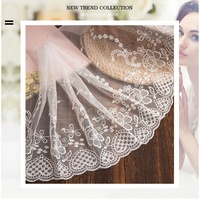 Dentelle brodée florale blanche de haute qualité, 32 cm de large, en maille écologique, pour ourlets de vêtements et sacs, bordure de tissu DIY