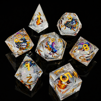 1 pièce – Ensemble de dés polyédriques D&D Wyrm bleu et blanc à bords coupés, faits à la main en résine écologique et peints à la main, pour jeux de table Dungeons & Dragons