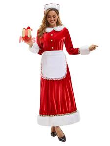 Costume de Père Noël pour femme adulte, ensemble de tenue de femme de ménage de Noël en polyester, costume de fête avec tablier et accessoires - Product Image 3
