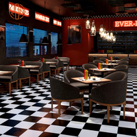Ensemble de meubles pour café et restaurant, chaises de salle à manger en cuir gris durable, tables carrées en bois, canapé pour café et hôtel modernes
