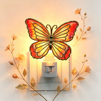 Lámpara de Noche LED con Diseño de Mariposa Colorida Estilo Vitral, Enchufe de Pared, Decoración para el Hogar y Dormitorio, Venta al por Mayor, Regalo Personalizado