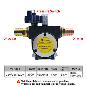 משאבת שמן חשמלית קטנה 12V24V דיזל נפט משאבת תדלוק מהירה, משאבת העברה 300W 45L/min OEM - Product Image 4