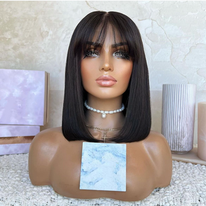 Peluca de cabello humano Bang Bob con encaje frontal, pelucas de Bob recto de hueso Virgen sin pegamento transparente, Peluca de Bob corto de encaje con flequillo - Product Image 3