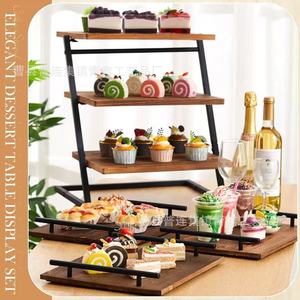Wooden Desktop Dessert Rack <b>3</b>-<b>Tier</b> Portable Display <b>Stand</b> For Party <b>Cake</b> Storage Rectangle Shape Food Serving Tray - Product Image 3