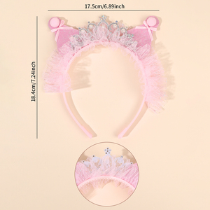Diadema con Orejas <span class=keywords><strong>de</strong></span> Gato y Tiara <span class=keywords><strong>de</strong></span> Princesa, con Encaje, Tul, Pedrería y Perlas, para Niñas, Accesorios para el Cabello, para Fiestas <span class=keywords><strong>de</strong></span> Cumpleaños - Product Image 3