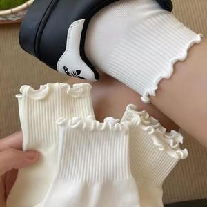 Women's Cotton Ankle <b>Socks</b> Solid Color Anti Bacterial Ruffled Top Spring Summer Casual <b>Socks</b> - Product Image 2