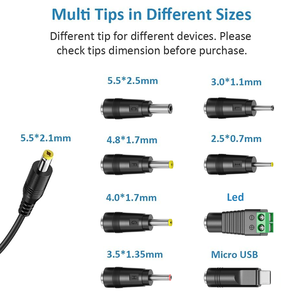 Adaptateur universel électrique AC/DC 12W, alimentation réglable 3-12V 1A, 7 embouts, protection contre les surtensions, garantie de 2 ans, matériau ABS - Product Image 3
