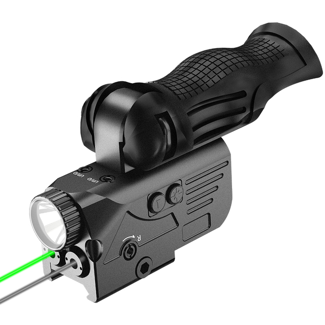 Tactical Hunting LED Flashlight 1000 Lumen USB-C Charging with Aluminum Alloy Body Green IR Dual Laser Sights and Foldable Grip