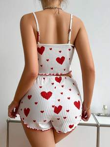 <b>Summer</b> Women Sleepwear 2 PCS Pajamas Set Soft Casual Love Printing Tops and Shorts Lingerie Set <b>Pyjamas</b> Loungewear - Product Image 5