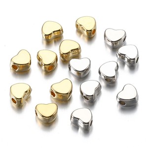 Cuentas de Corazón CCB, Cuentas Espaciadoras Metálicas para Hacer Joyería con Orificio Horizontal para Collar y Pulsera, Color Oro y Plata - Product Image 1