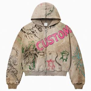 <span class=keywords><strong>Felpa</strong></span> con Cappuccio Crop Top 100% Cotone Effetto Invecchiato, Bordi Sfrangiati, Stampa Teschio Ragno Stile Tatuaggio Retrò, Y2K, Streetwear Uomo - Product Image 1