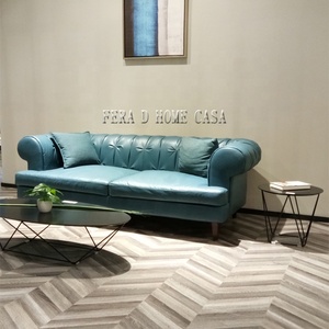 Canapé moderne carré italien pour salon, en cuir bleu ciel, canapé 2 places et 3 places pour appartement et hôtel - Product Image 6