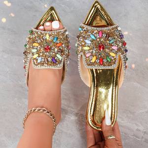 Women's Rhinestone Mules Peep Toe Ankle Strap <b>Flat</b> Shoes Mixed Colors Sequins Slip-On <b>Summer</b> Fashion Trend Elegant <b>Flats</b> Shoes - Product Image 3