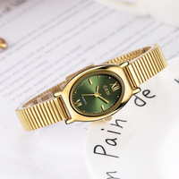 Montre à quartz ovale vintage pour femme, bracelet fin en maille métallique, cadran multicolore rétro, élégante pour le quotidien