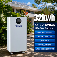 Batterie LiFePO4 sur pied de 32 kWh, 51,2 V, 628 Ah, approuvée AS NZS 5139 CEC, SAA pour l'Australie et la Nouvelle-Zélande, hors réseau solaire