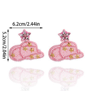 Boucles d'oreilles tissées avec Style bohème à la mode chapeau de Cowboy couleur perles de riz pendentif bijoux en laiton à la mode pour les femmes Uionen 1882 - Product Image 5