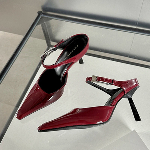 Sandalias de Tacón Alto con Punta en Pico, Estilo Europeo y Americano, Primavera/Verano 2024, Diseño Simple y Moderno, Color Sólido - Product Image 5