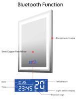 Miroir de salle de bain moderne rectangulaire éclairé 4 mm 5 mm IP44, miroir LED argenté mural pour hôtel et maison avec éclairage