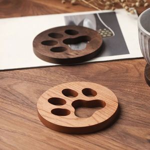 Wholesale Black Walnut Solid Modern Cute Novelty Design Cute <b>Cat</b> Paw Shape Wood Coaster - Product Image 2