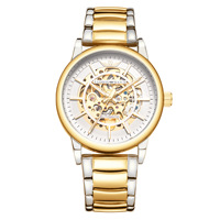 Montre automatique squelette de luxe pour homme, boîtier rond, bracelet en acier inoxydable, cadran ajouré, étanche, montre-bracelet de ville pour affaires