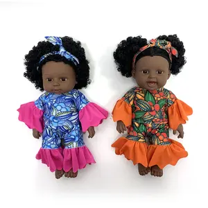 Wholesale Newborn Baby With Curly hair Life Size Soft Adjustable Perfect for Gift 12 inch vinyl plastic black fashion doll