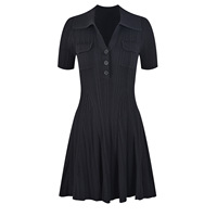 2025 femmes décontracté Mini robe trapèze printemps été Collection simple boutonnage col rabattu manches courtes vif solide tricot