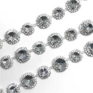 High Quality Crystals Supplier Acrylic Flat Back Silver Diamond Chain Crystal Round Rhinestone Trim