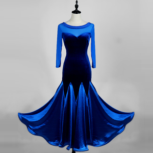 Custom Size Dance Practice Wear Long <strong>Velvet</strong> Sexy <strong>Black</strong> Ballroom <strong>Dress</strong> - Product Image 1