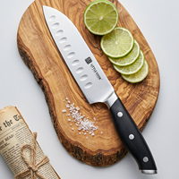 Couteau Santoku de 7 pouces en acier inoxydable 5Cr15MoV, manche en ABS, bord Granton, antiadhésif, ergonomique, tranchant, ensemble de couteaux de cuisine