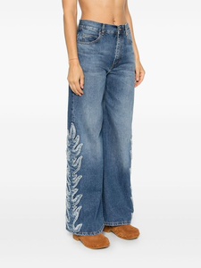 Jeans amples pour femmes en denim délavé moyen <span class=keywords><strong>avec</strong></span> broderie latérale, 100 % coton, vente en gros OEM - Product Image 5