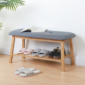 Shoe <b>Bench</b> With Storage Shelf Bamboo And Rattan Entryway Shoe Rack For Adults Scandinavian Style Medium Size - Product Image 1