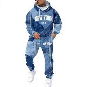 Conjunto Casual <span class=keywords><strong>de</strong></span> Otoño para Hombre, Estilo Europeo Americano, Sudadera con Capucha y Pantalones Deportivos, con Pedrería, 100% Poliéster, Bloques <span class=keywords><strong>de</strong></span> Color - Product Image 1